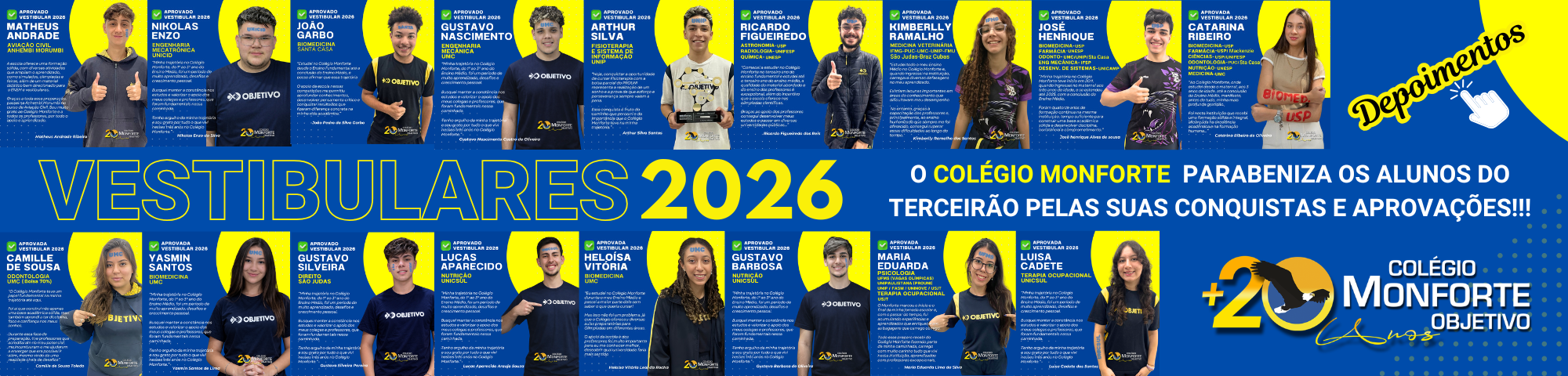 Confira os depoimentos de alguns de nossos alunos aprovados nos vestibulares!